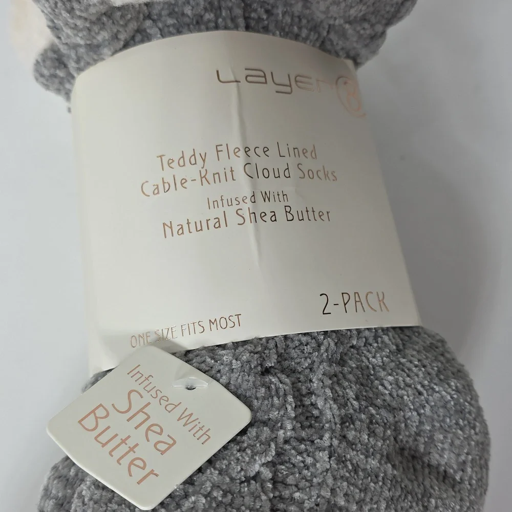 Teddy Fleece Lined Cable-Knit Cloud Socks‎